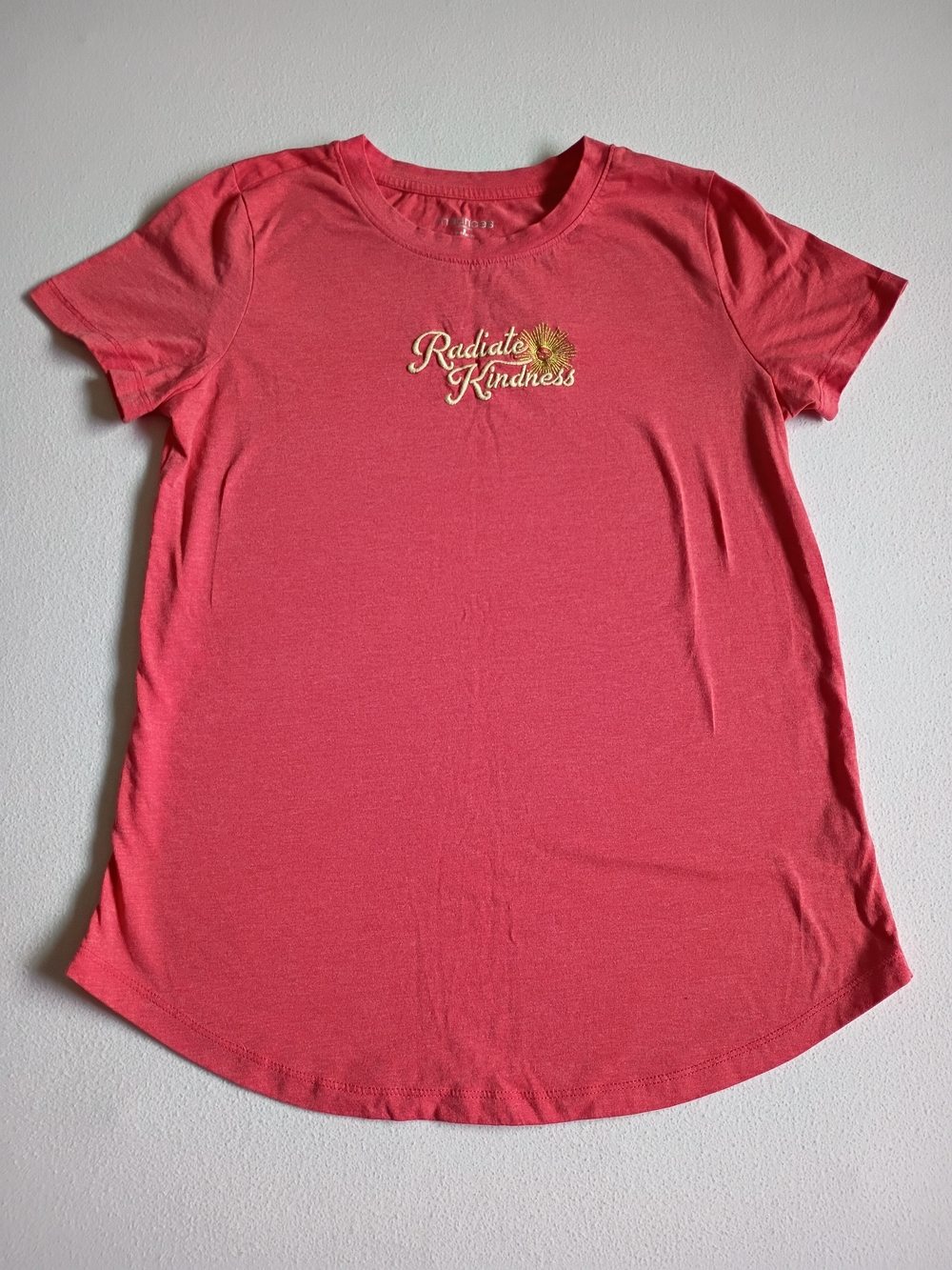 Maurices Radiate Kindness Graphic Tee Orange Red Short Sleeve Shirttail Hem